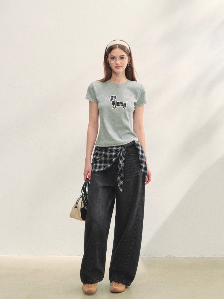 Print Dog Embroidered Tee
