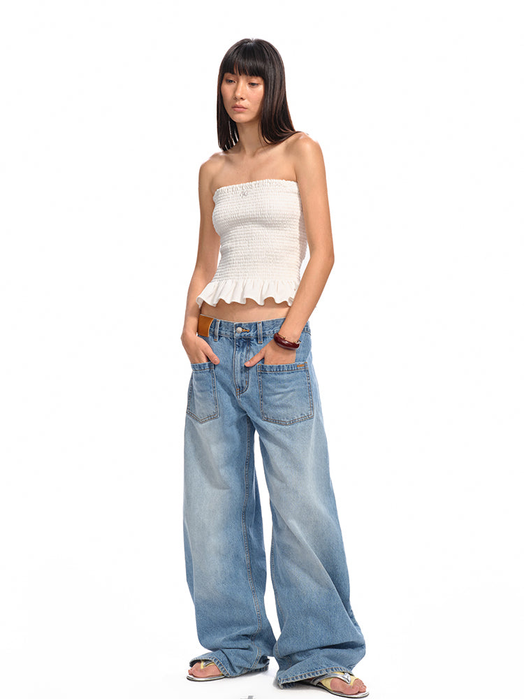 Ruffled Textured Strapless Vest