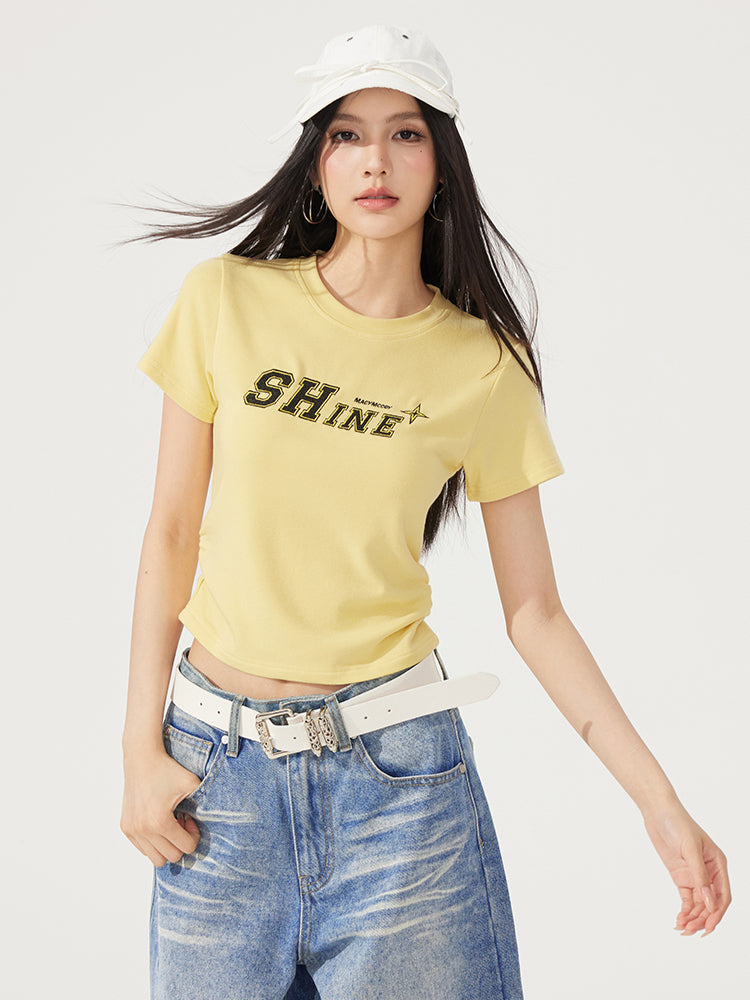 Letter Embroidered High-Elasticity T-Shirt