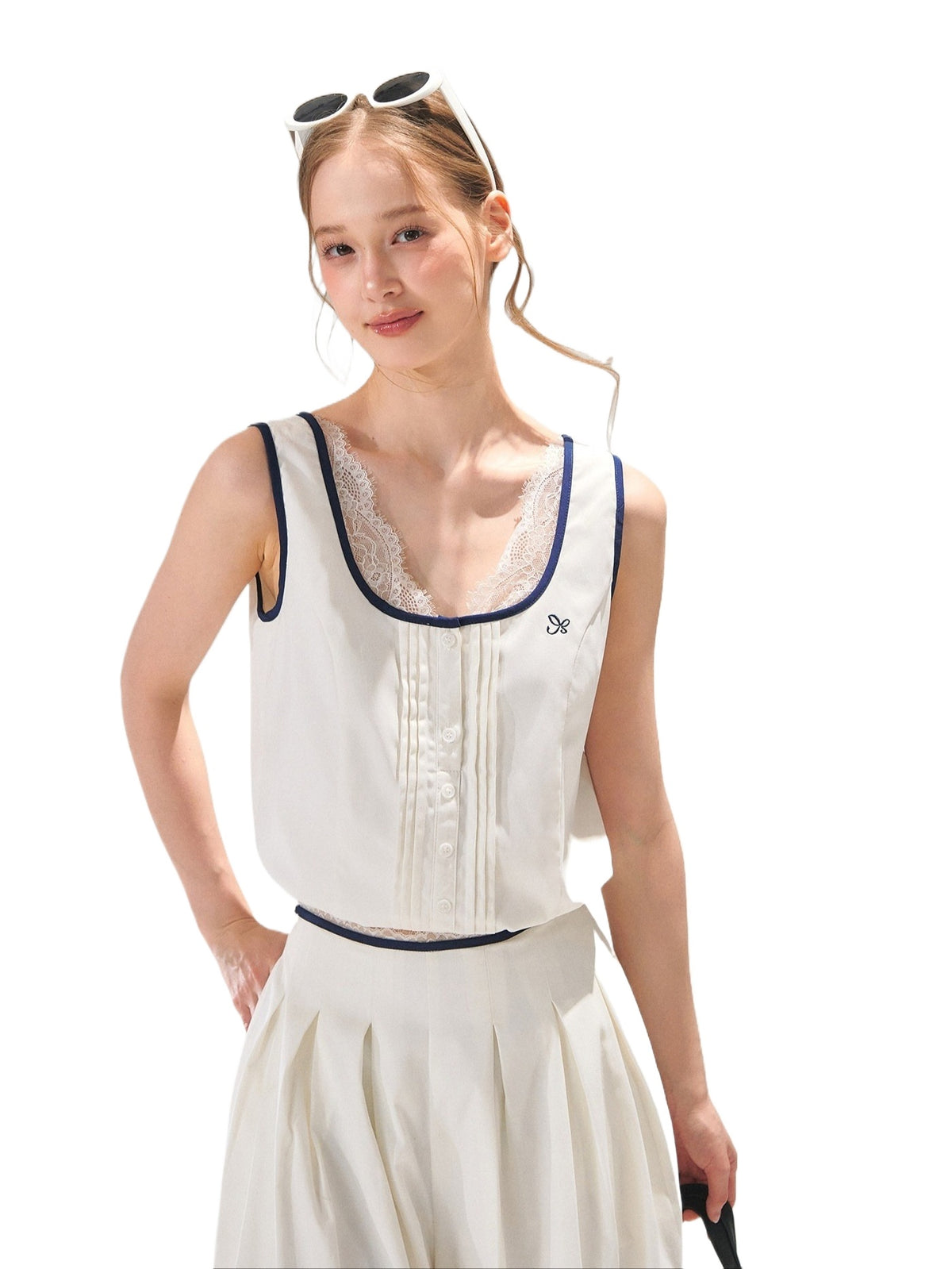 White Lace Trim Tank & Pants Set