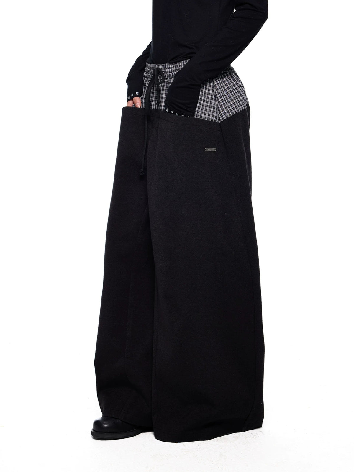 Plaid Drawstring Wide Leg Pants