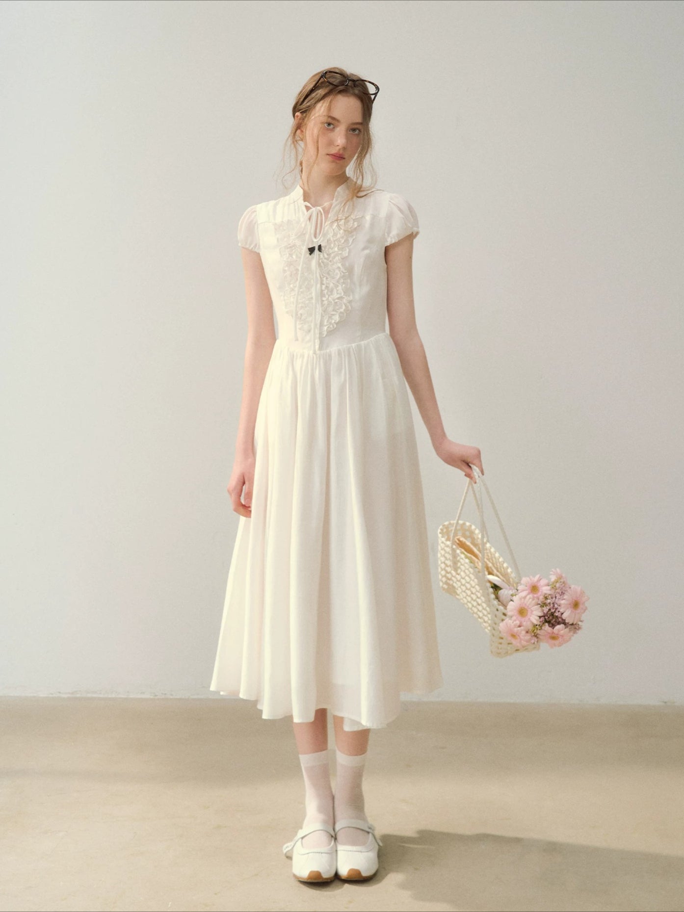 Acetate Ruffle Midi Dress