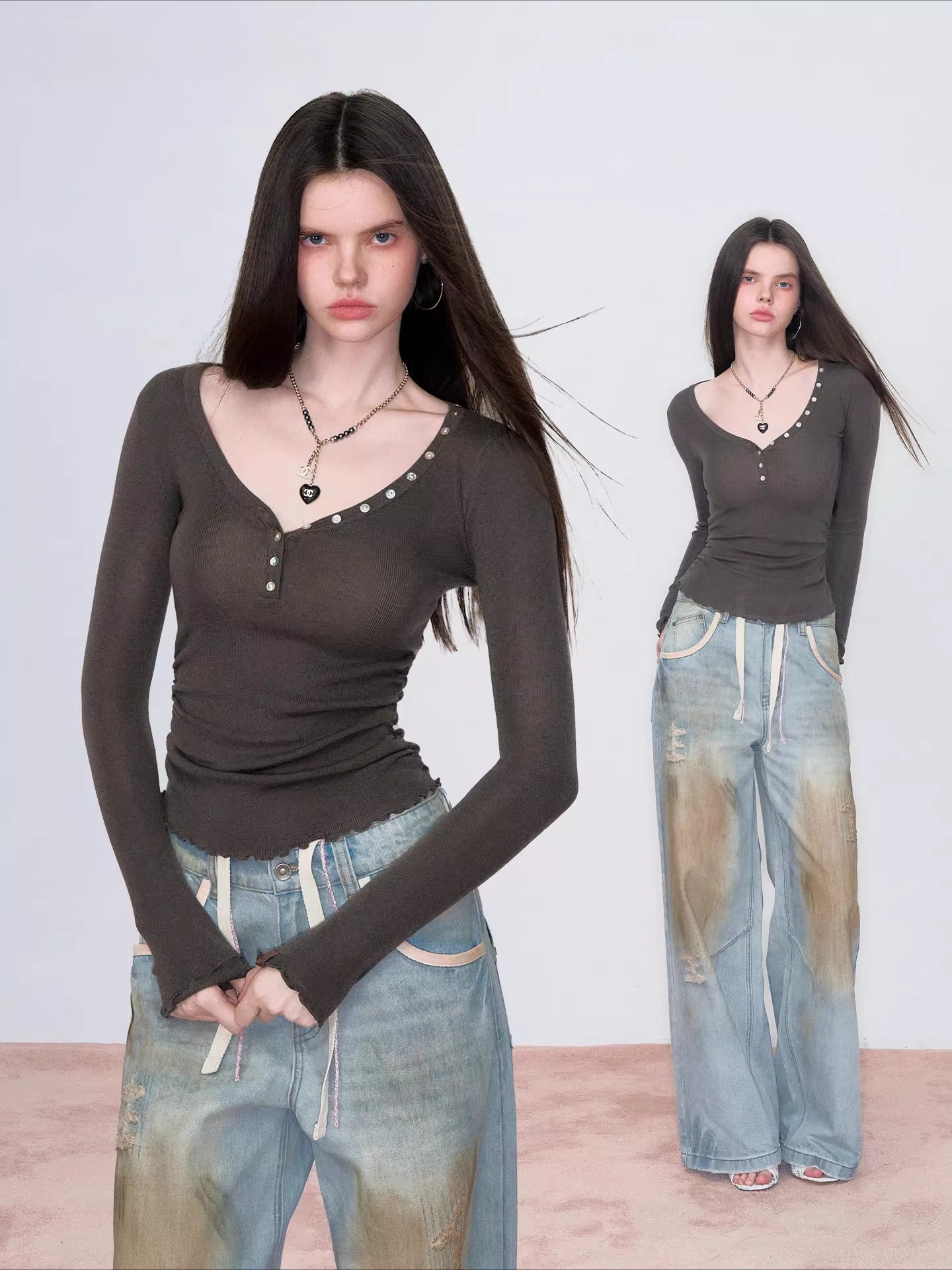 V-Neck Waist Knit Top