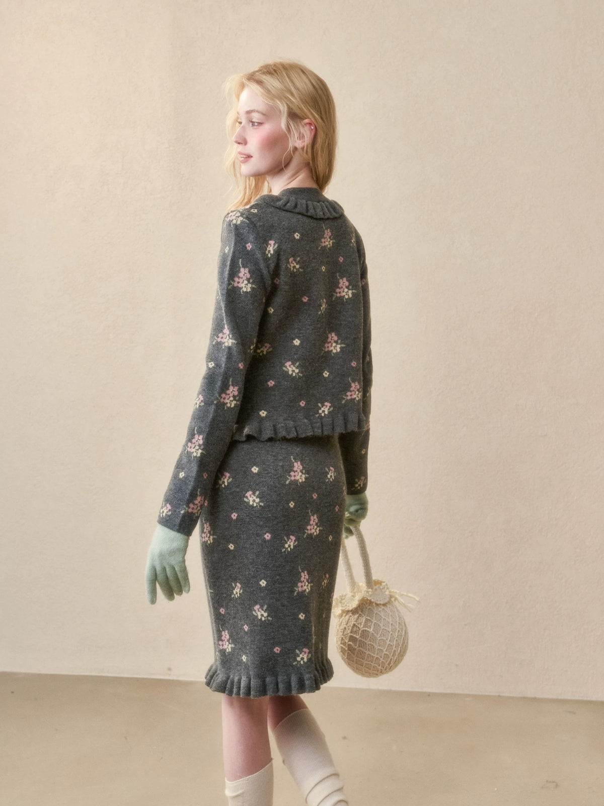 Floral Knit Cardigan & Skirt Set