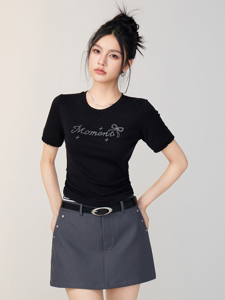 Lace Panel Shoulder Short-Sleeve