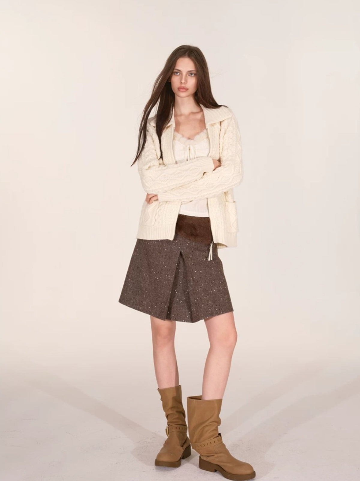Speckled Faux Fur A-Line Skirt
