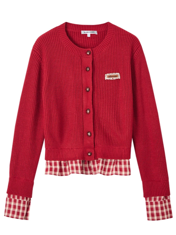 Vintage Plaid Lace Trim Cardigan