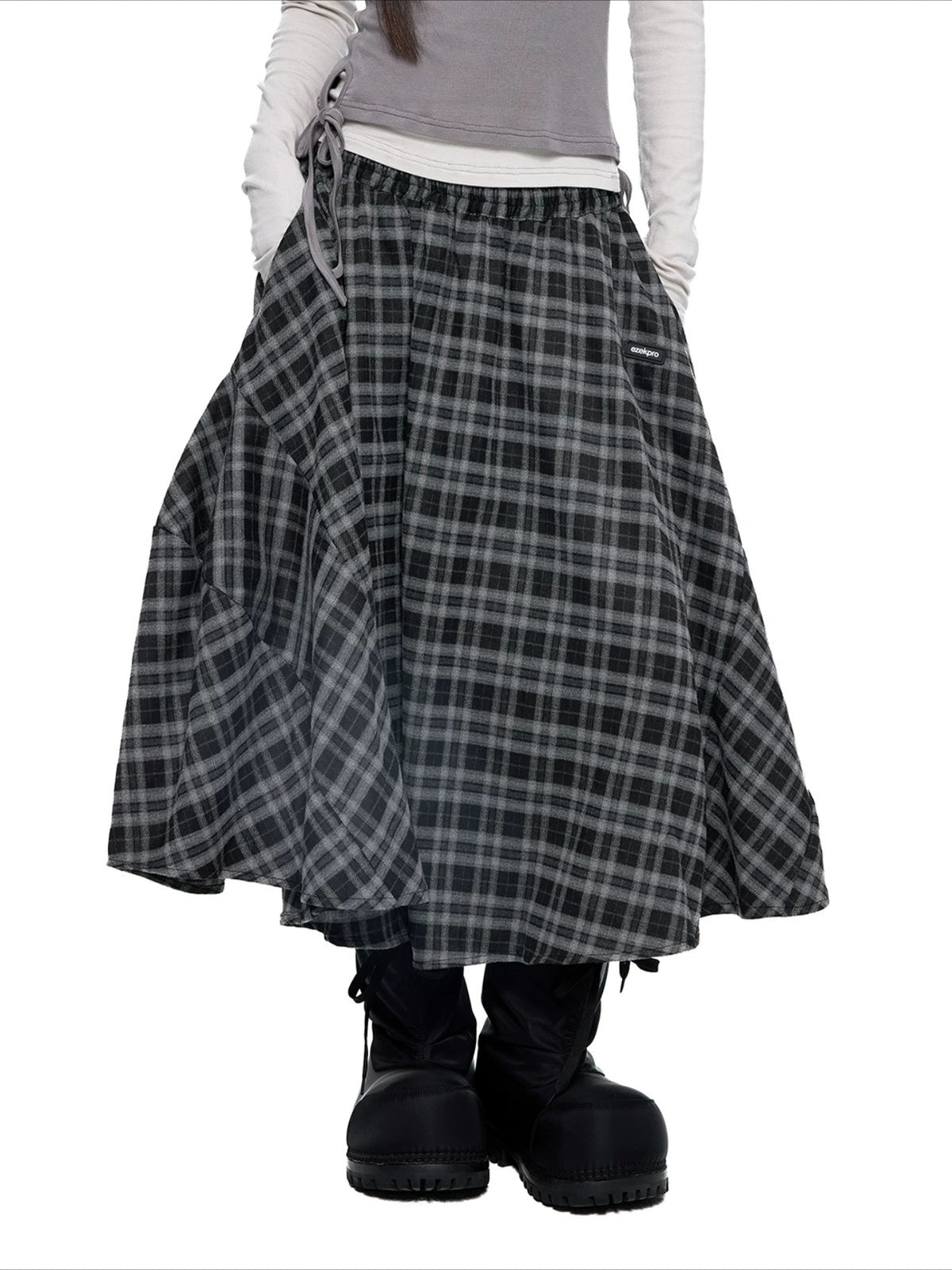 Plaid Gathered Midi Skirt