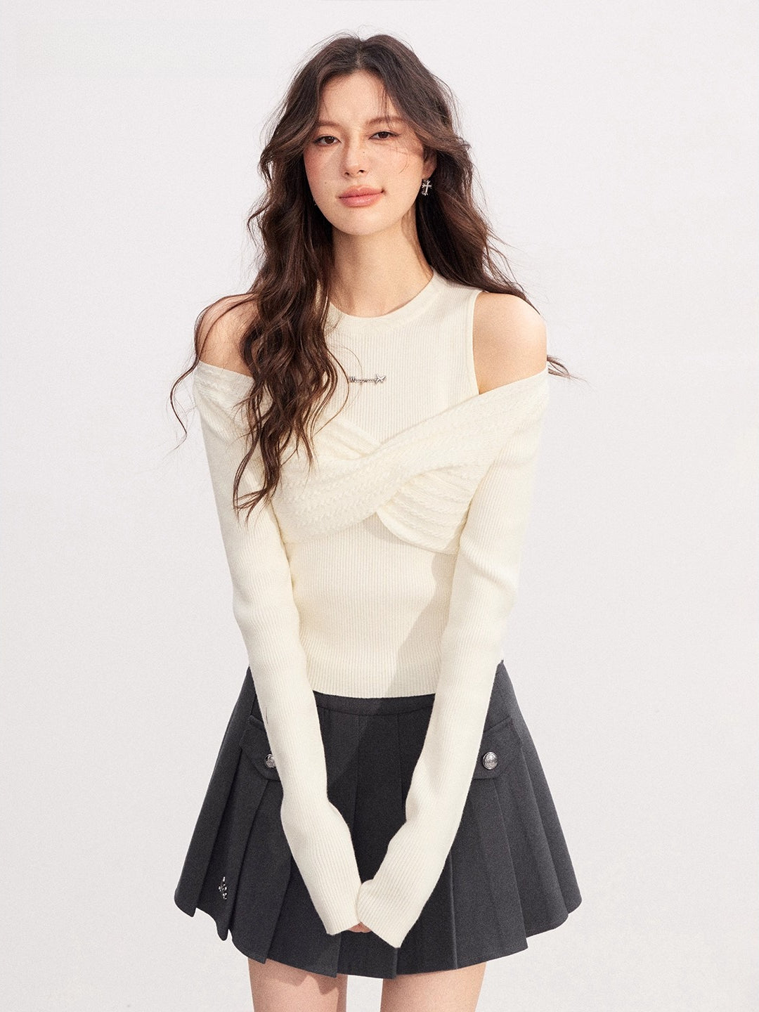 Bow Cable Knit Sweater Set