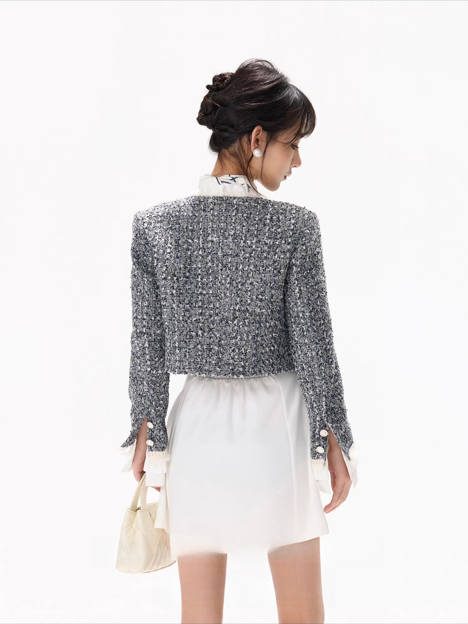 White Tweed Ruffle Jacket
