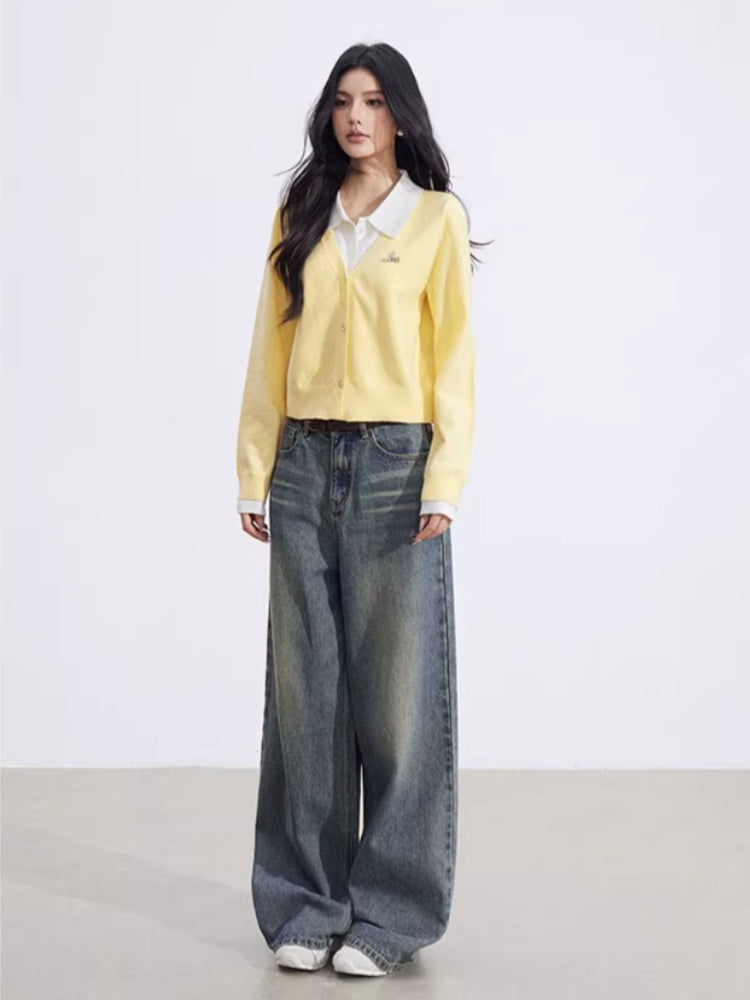 Faux-Layer Polo Knit Top