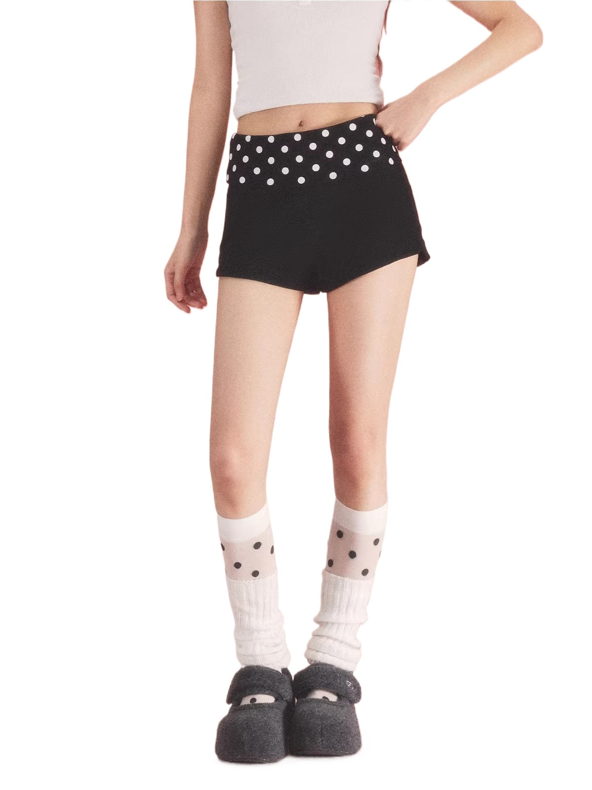 Polka Dot Fold Waist Shorts