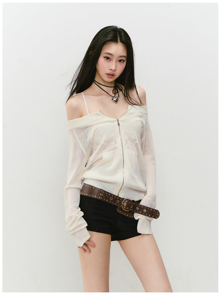 Knitted Floral Convertible Hollow-out Coat