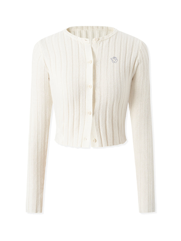 Crew-neck Long-sleeve Knitted Cardigan