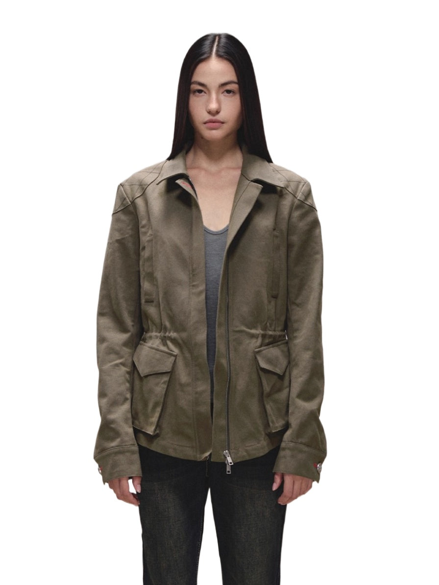 Diamond-Quilt Contrast Hunter Jacket