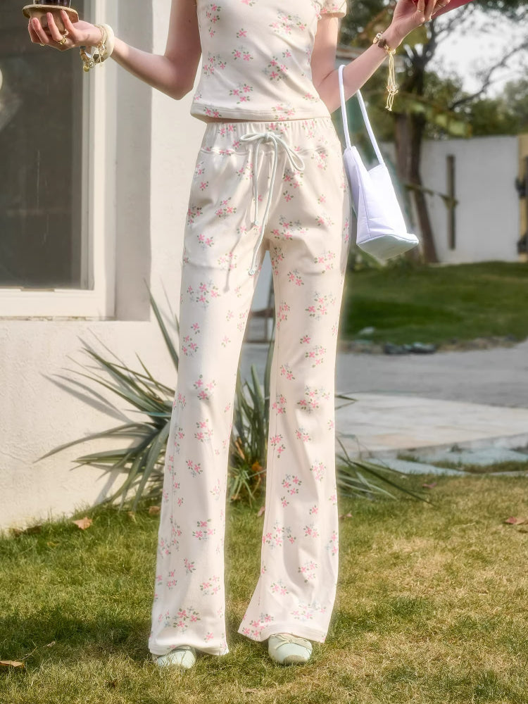 Cream Floral Lace Trim Cardigan & Pants Set