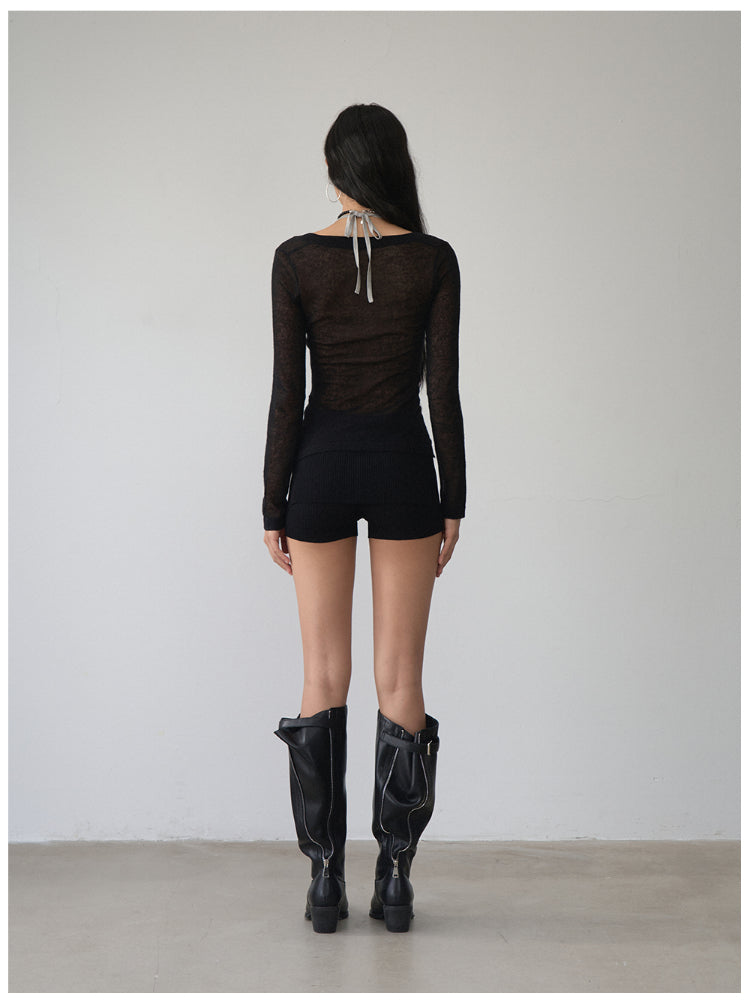 Fake Two-Piece Halter V-Neck Knit Sweater