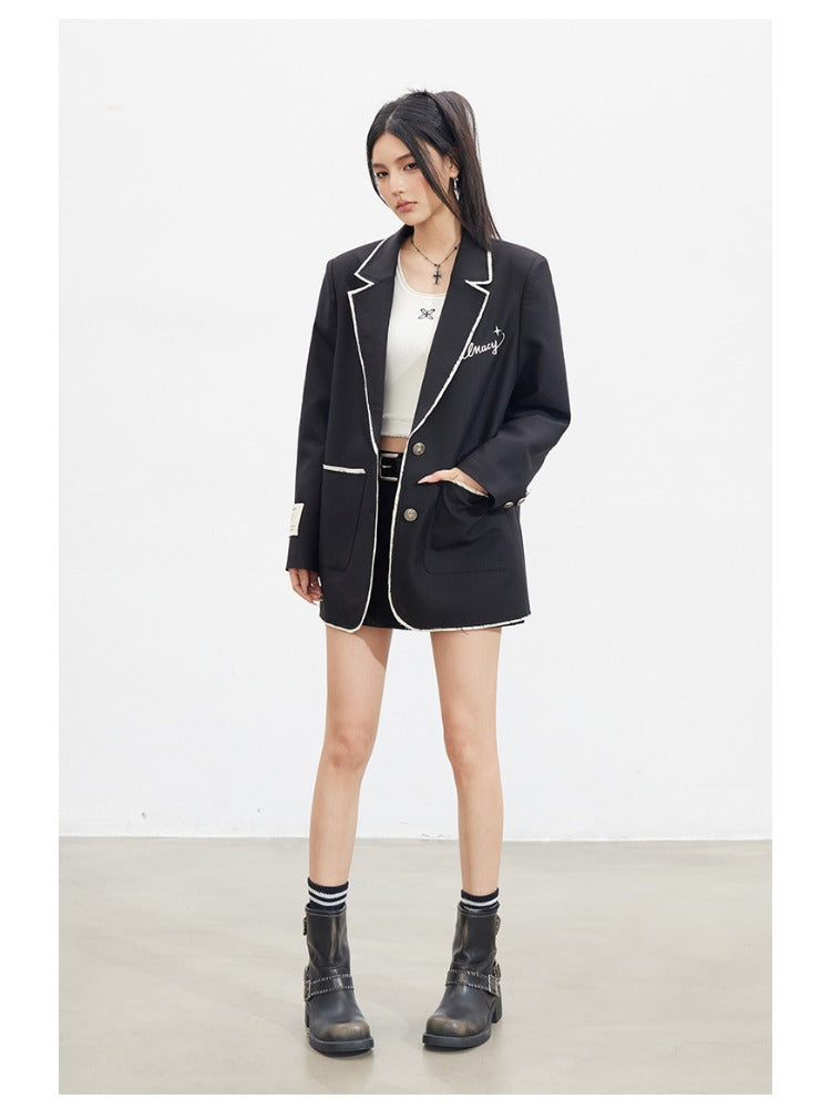 Black Contrast Edge Blazer