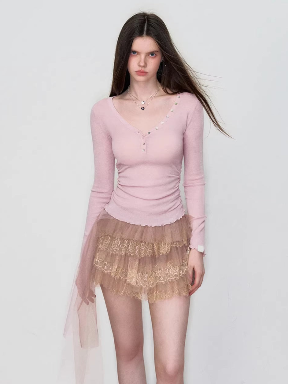 V-Neck Waist Knit Top