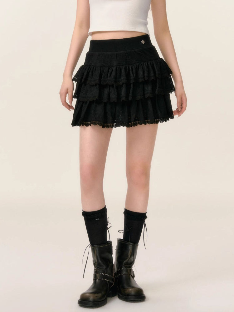 Lace Trim A-line Tulle Skirt