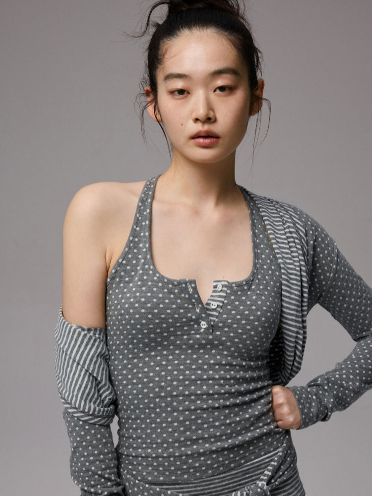 Polka Dot Stripe Double-Sided Tank Top & Pants Set