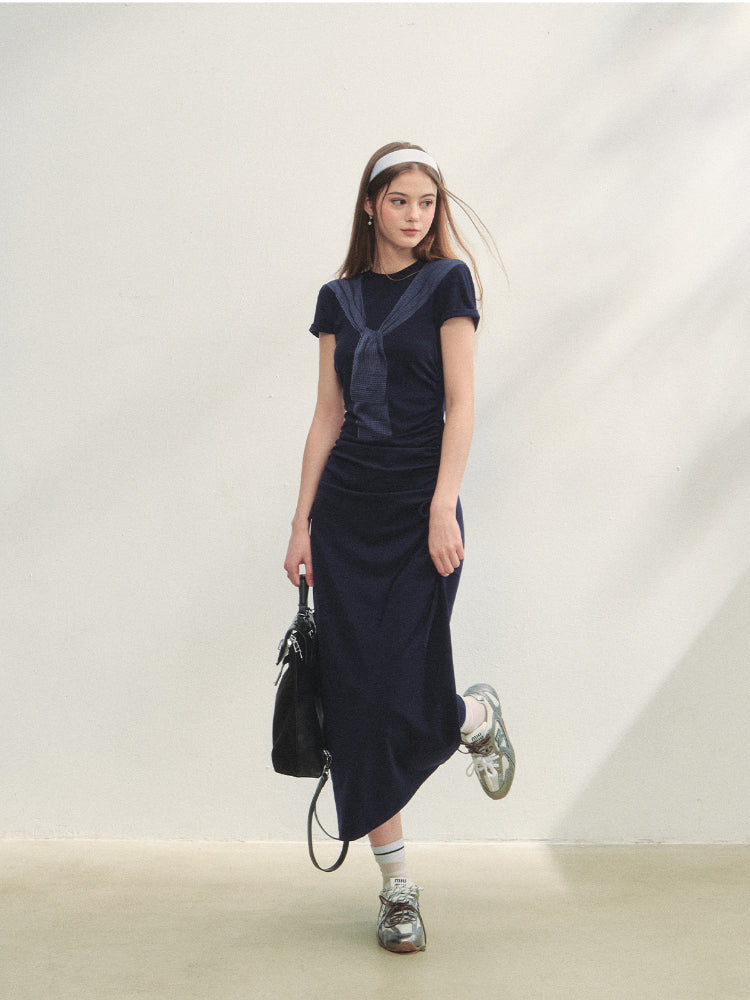 Printed Side Gathered Tie Dress