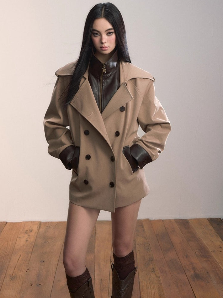 Contrast Splicing Double-Layer Blazer Coat