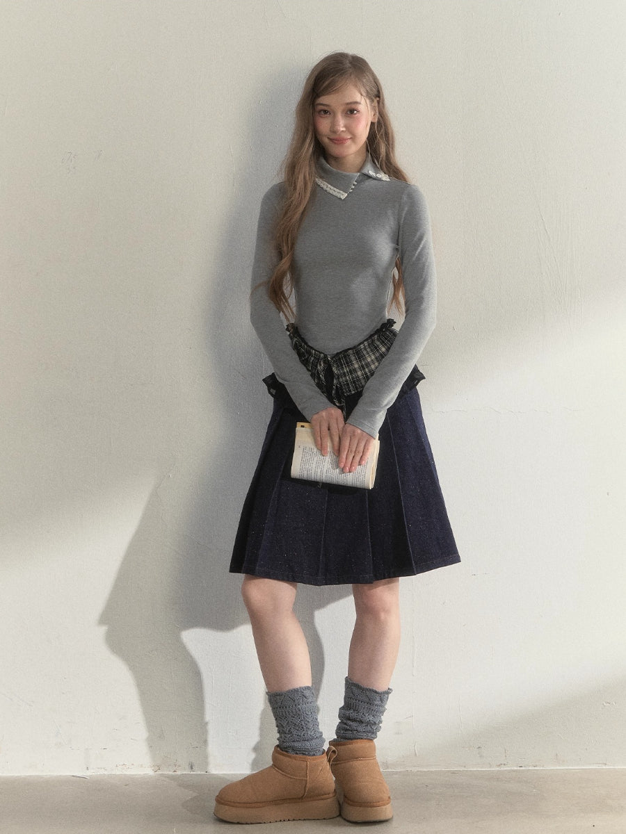 “Layered Essential” Pleated Panel Knit Top