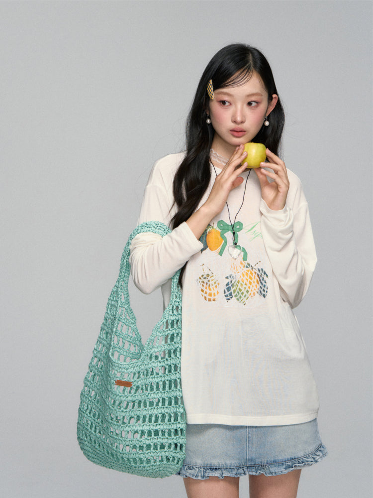 Three-Dimensional Bow Fruit-Print Sunscreen Cover-Up