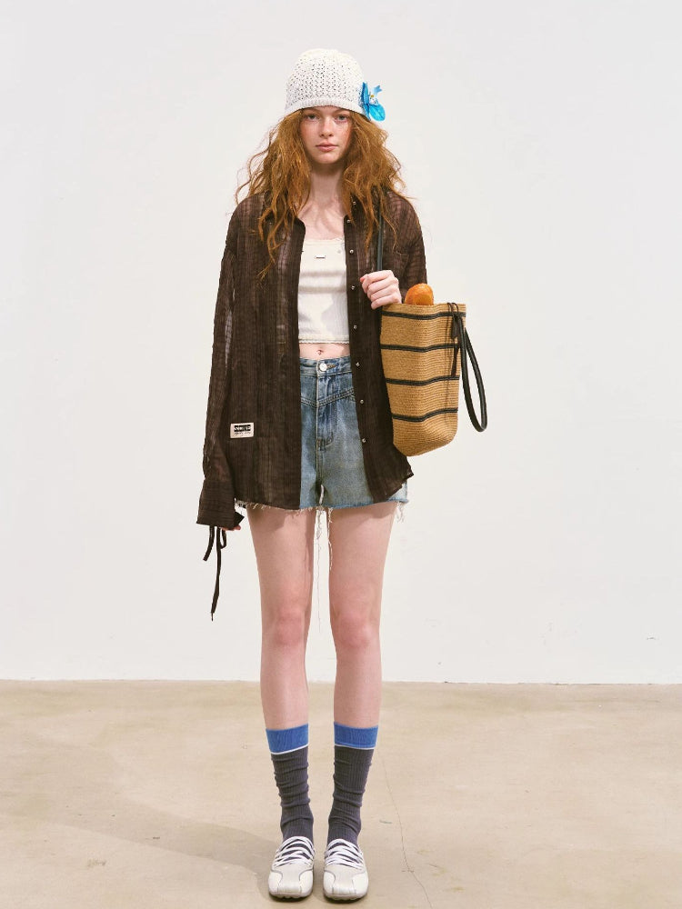 Plaid Sheer Mesh Shirt Jacket