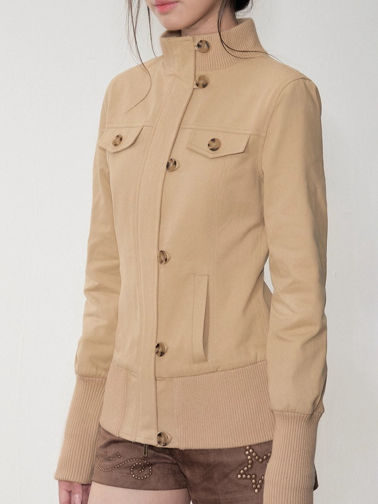 Retro Zipper Half-collar Jacket