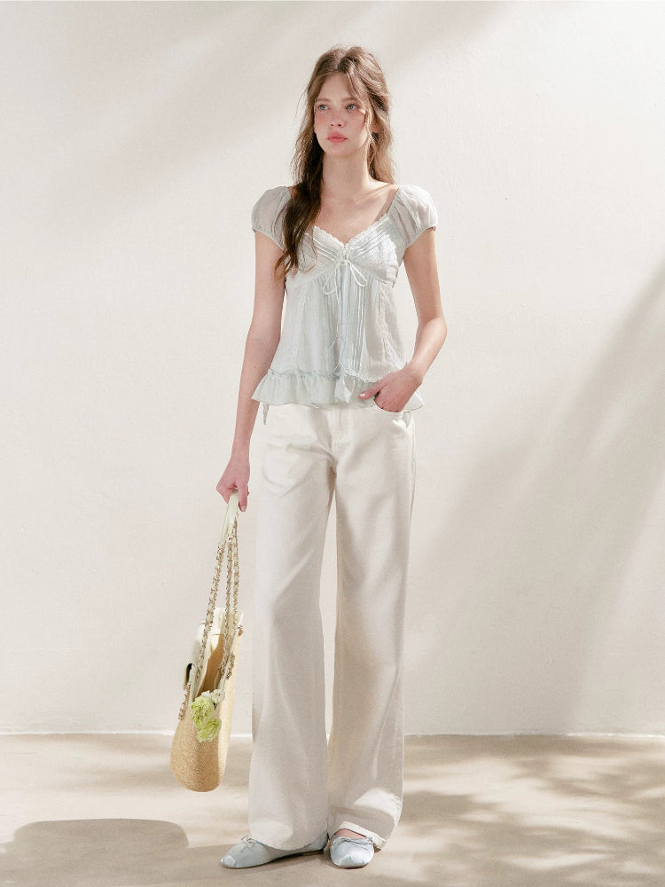 Pleated Lace Puff Tee