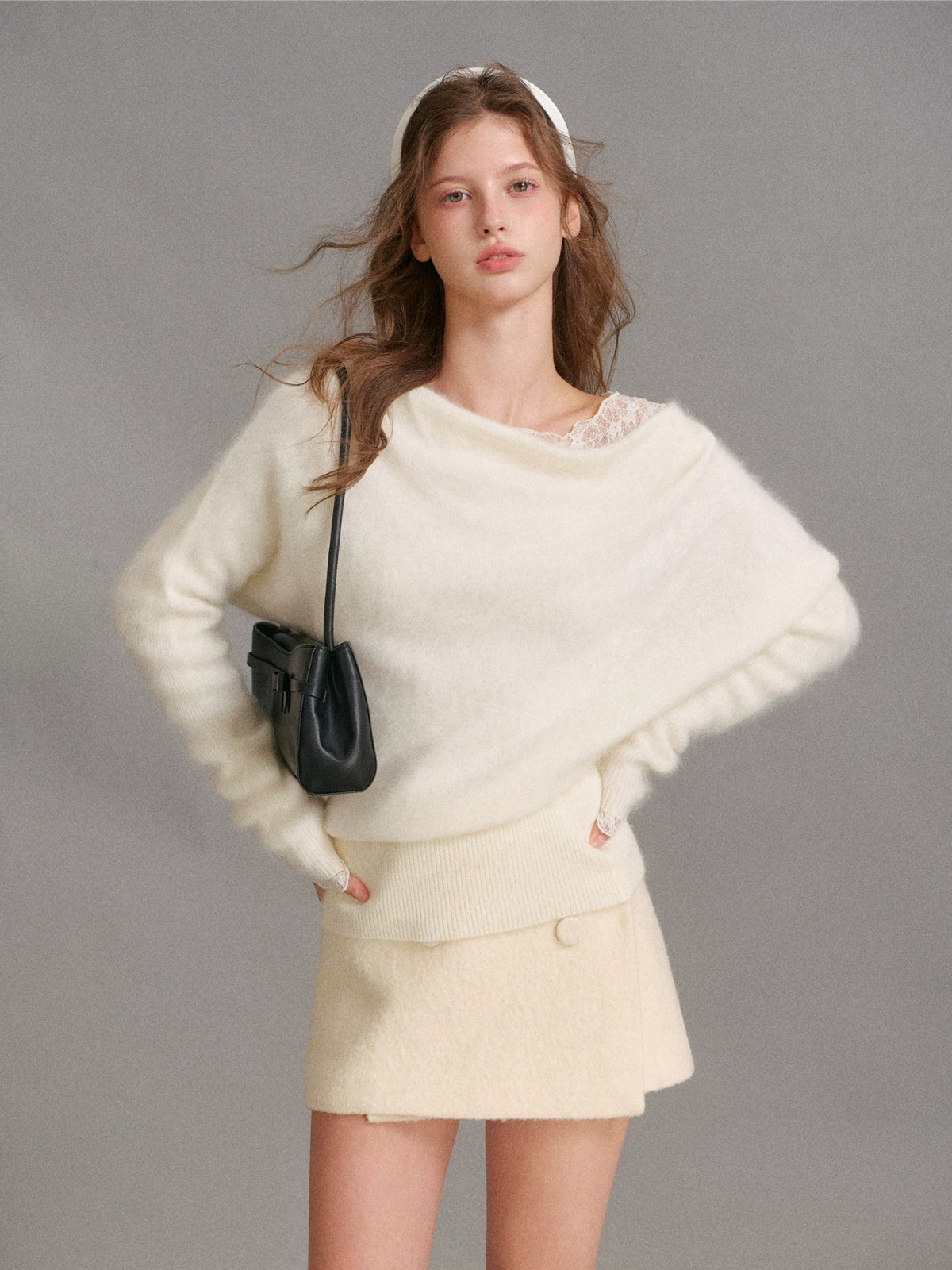Cashmere Wool Lace Layered Sweater Set
