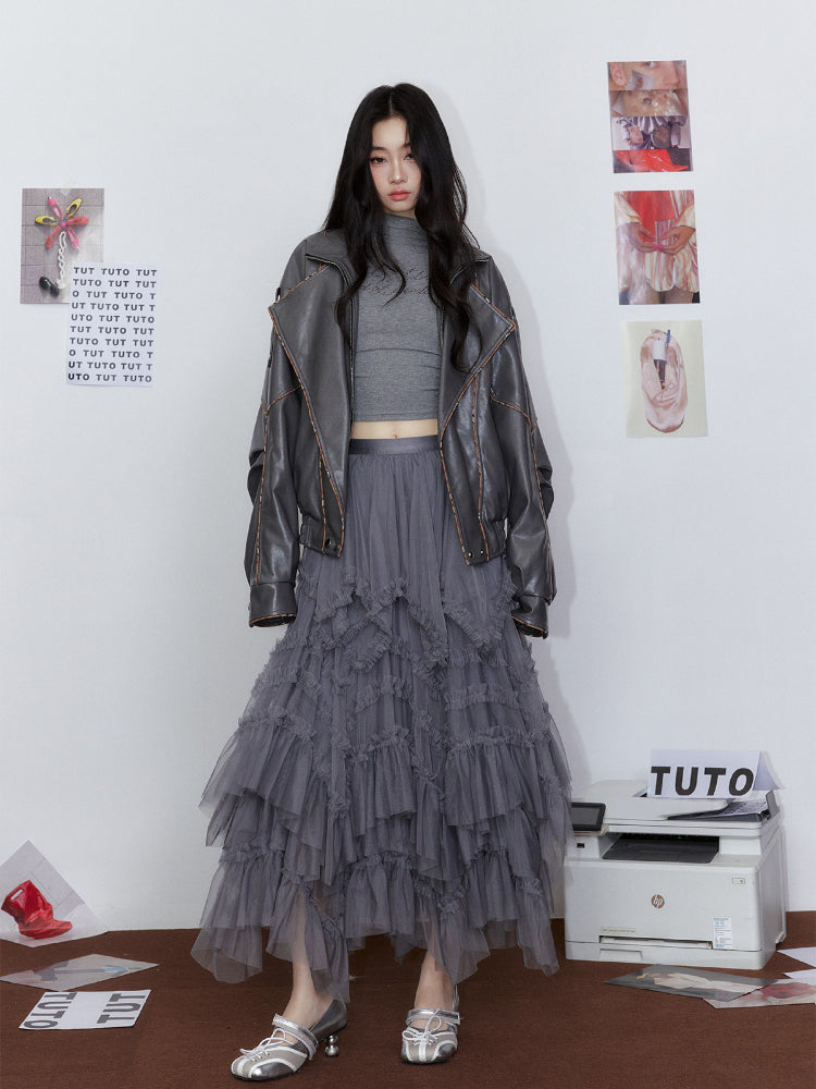 A-Line Long Skirt with Flared Tulle