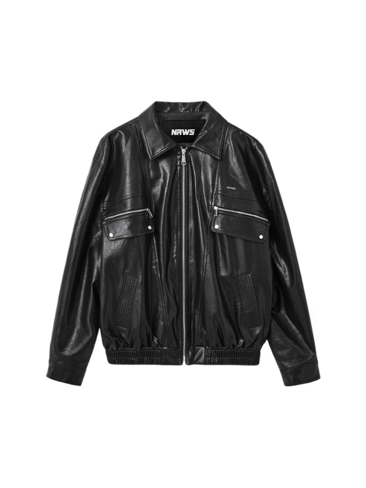 Black & White Vintage Silhouette Collar Moto Jacket