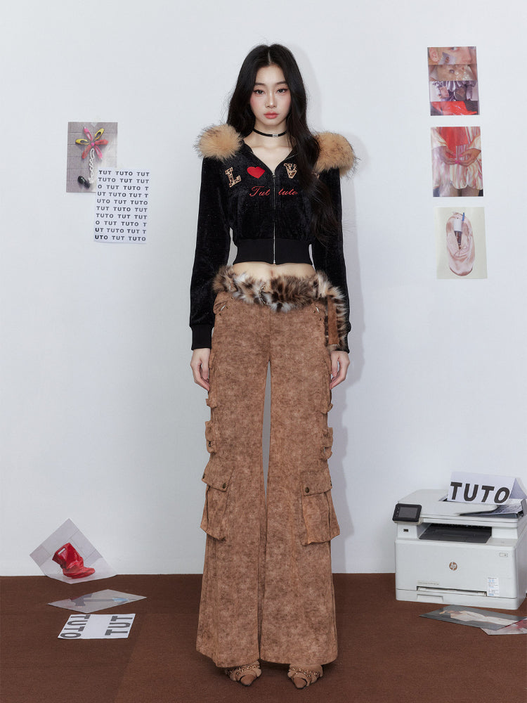 Leopard Print Embroidered Hooded Sweatshirt & Pant Set