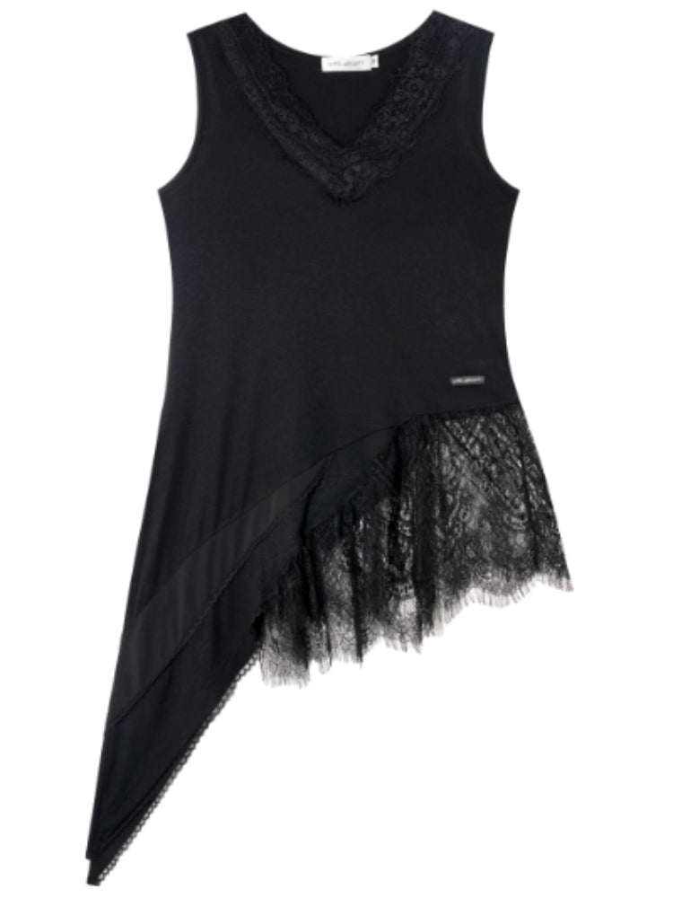 V-Neck Lace Patchwork Asymmetrical Tank Top
