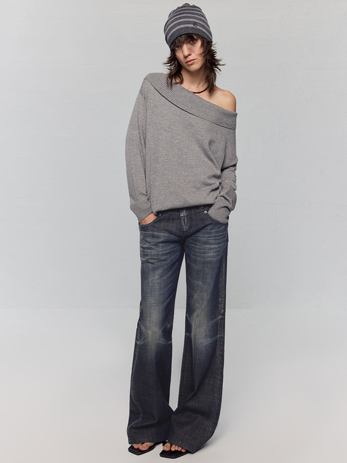 Black-Blue Low-Waist Flared & Bell-Bottom Pants Pants