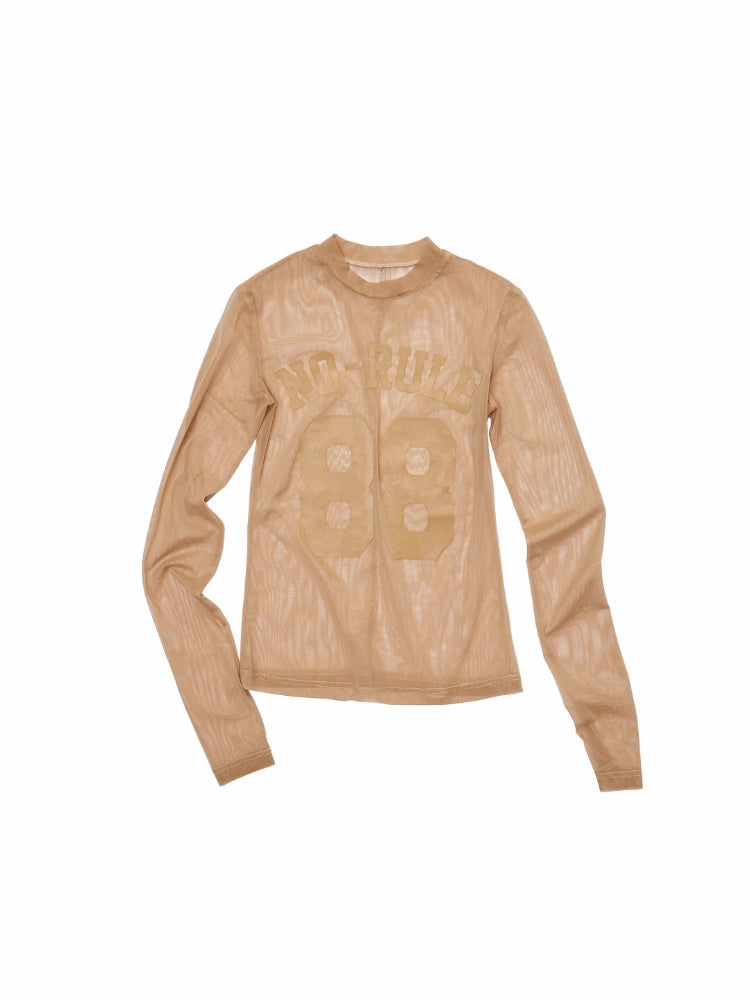 Flocked Mesh Sporty Turtleneck Top