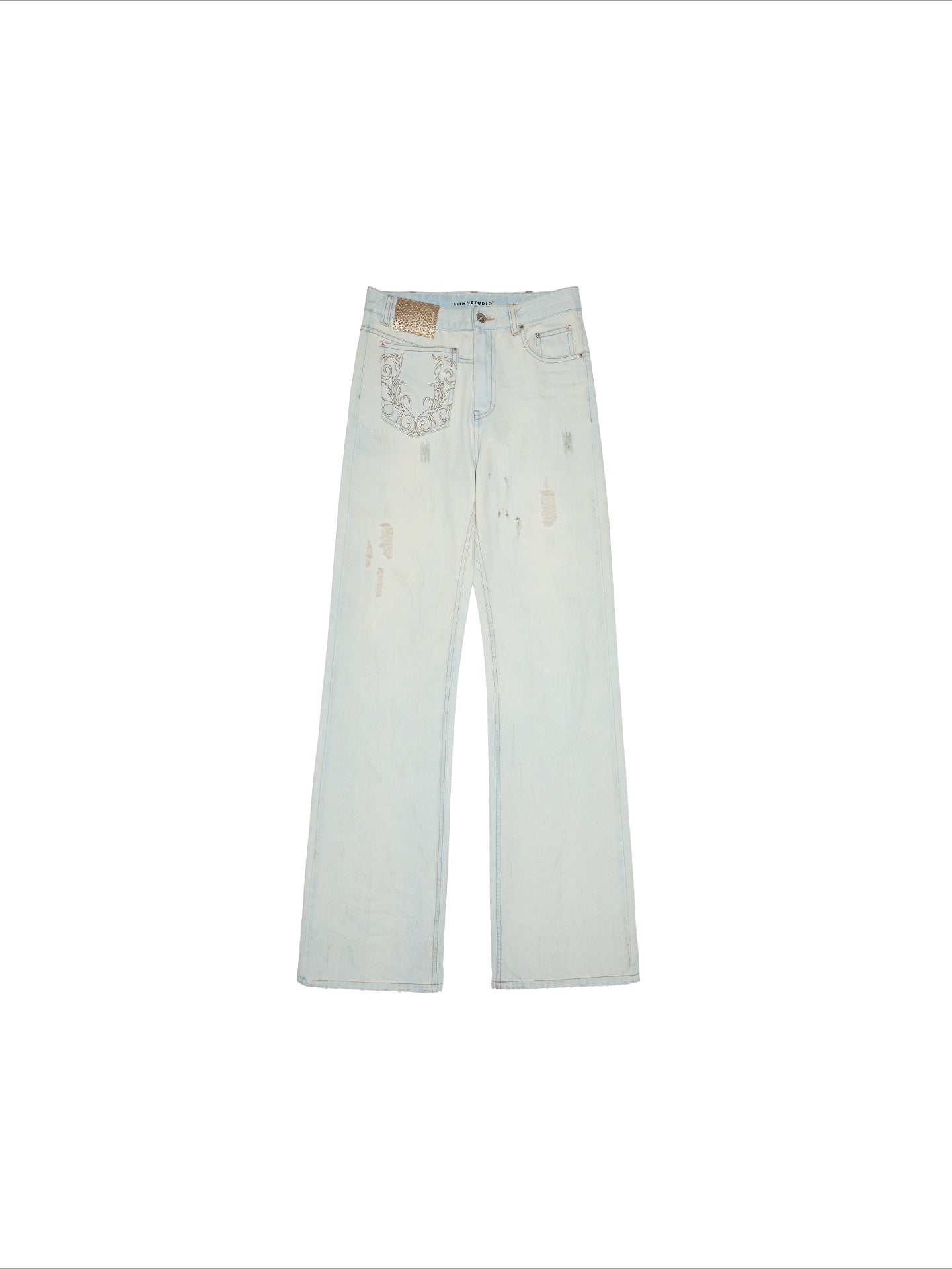 Light Blue Mud - Dyed Floral Embroidered Jeans