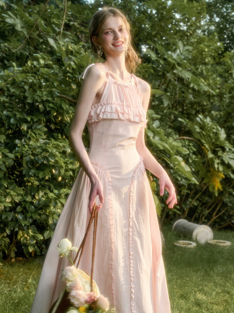 Washed Cotton Halter Long Dress