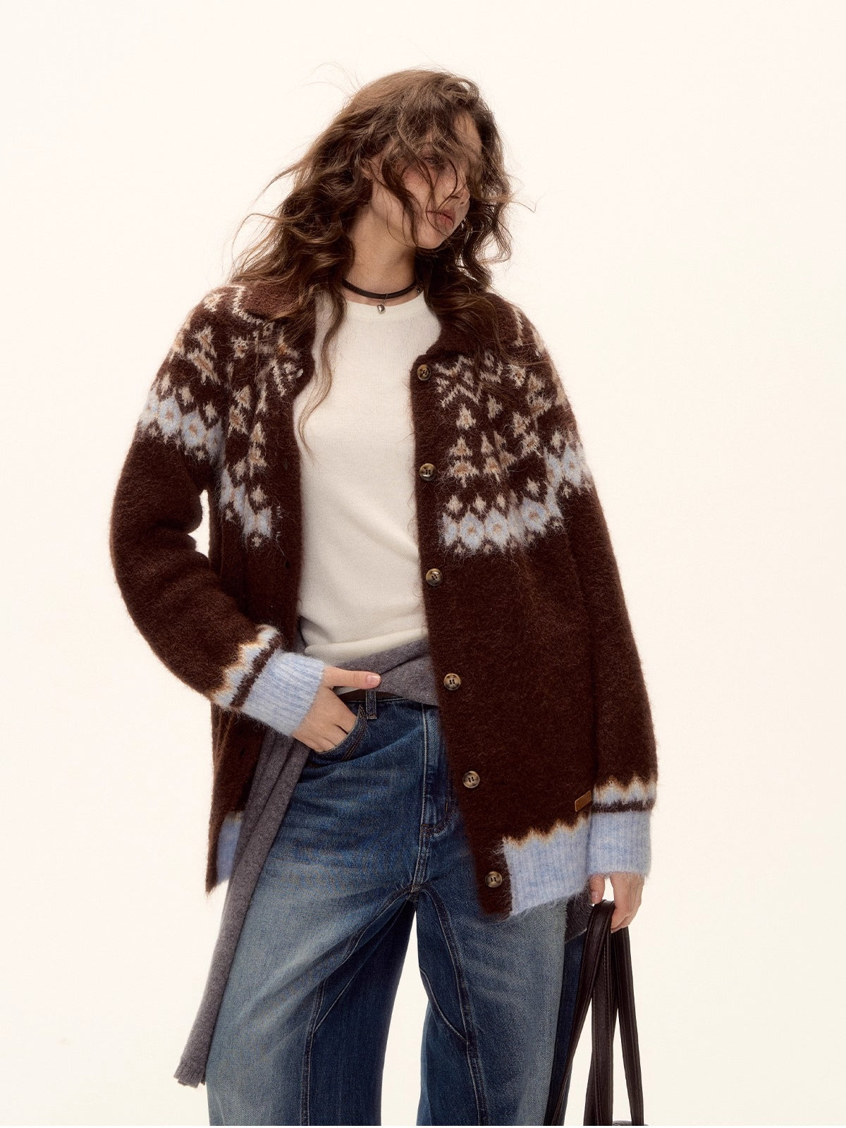 Fair Isle Wool Collar Cardigan