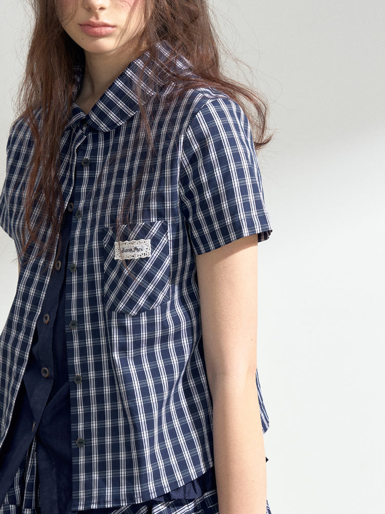Blue Plaid College Style Tencel Cotton Shirt