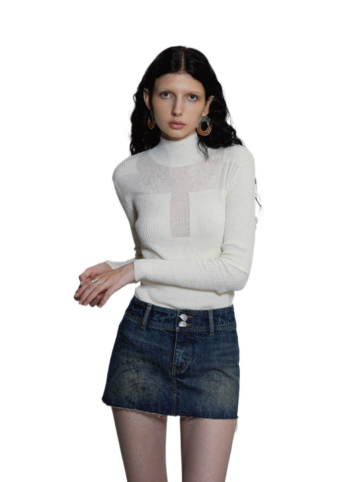 Ivory Cross-Lattice Knitted Sweater