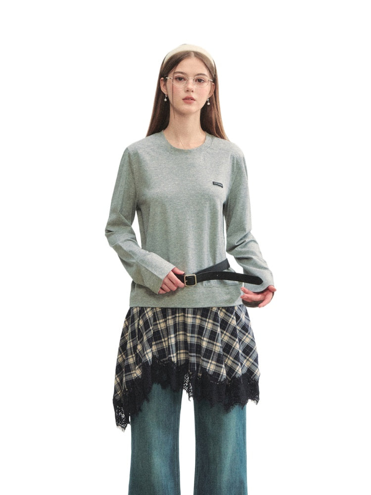 Plaid Lace Patchwork Knit Dress