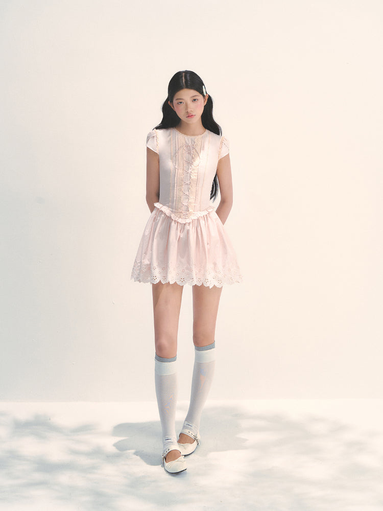 Pink Embroidered Waist - cinched Dress