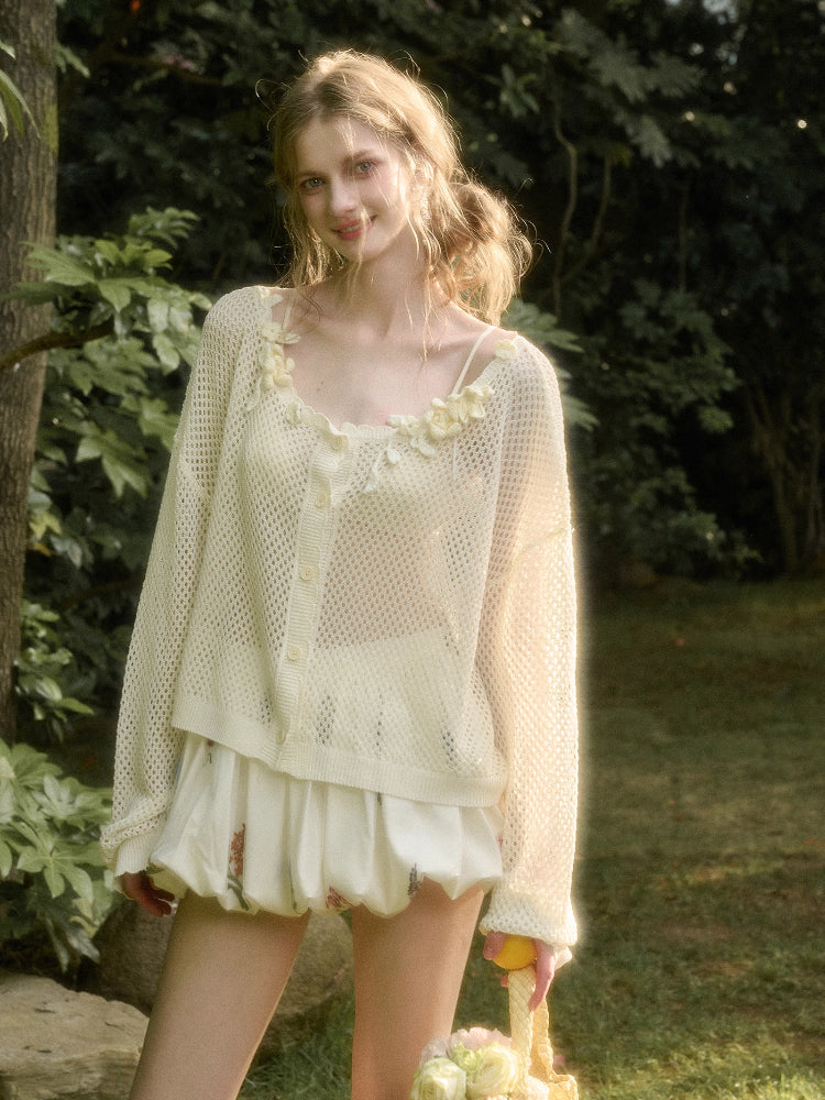 Cool Ice Silk Flower Hollow Cardigan