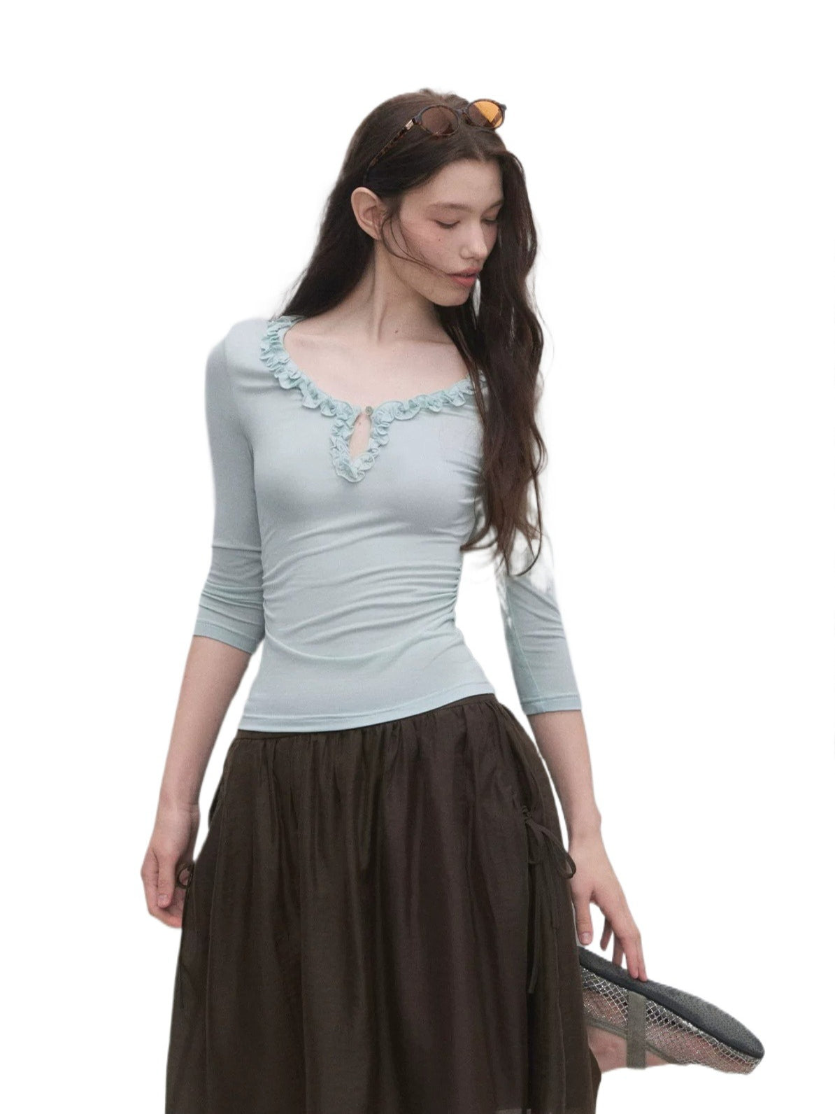 Lyocell Ruffle V-Neck Top