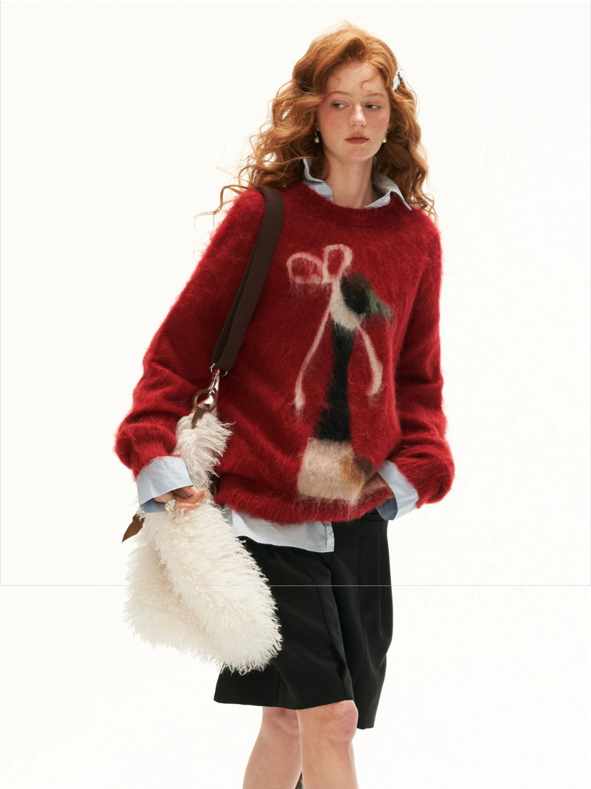 Bow Pattern Relaxed Knit Sweater