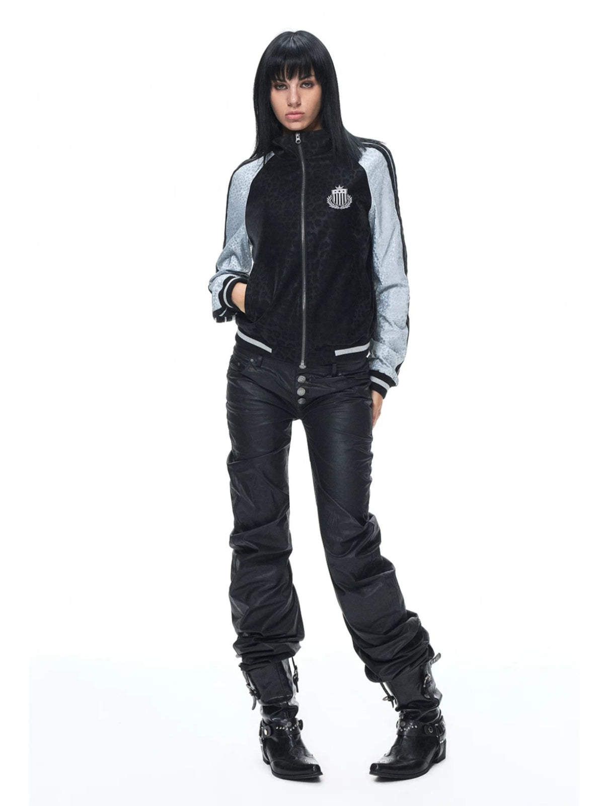 Y2K Leopard PU Patch Jacket